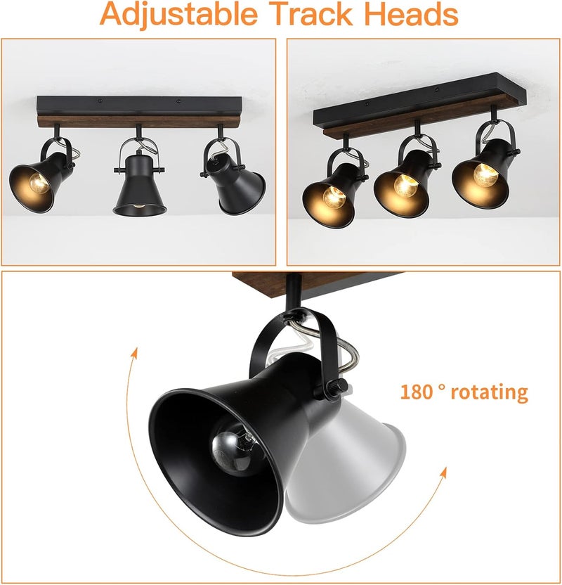 KEESFU 3-Light Track Lighting Kit,Black Semi Flush Mount Ceiling Light with 3 Rotatable Light Heads,Modern Farmhouse Lighting for Livingroom,Bedroom,Hallway,Art Wall,Bathroom,Kitchen.(3-Light) - Image 2